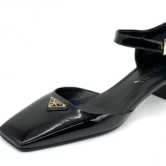 PRADA Modellerie Logo D'Orsay Square Toe Ankle Strap Mary Jane Pumps Heels - Picture 8 of 16